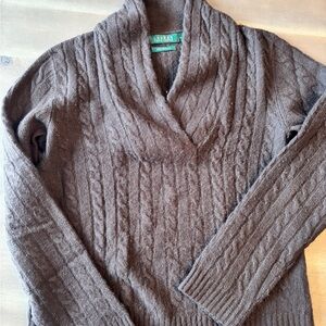 Lauren Ralph Lauren Brown Cable Knit Sweater 100% Cashmere Sz M